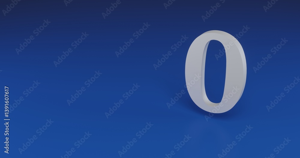 Poster isolated realistic white number zero symbol with shadow. located on the right side of the scene. 3d 