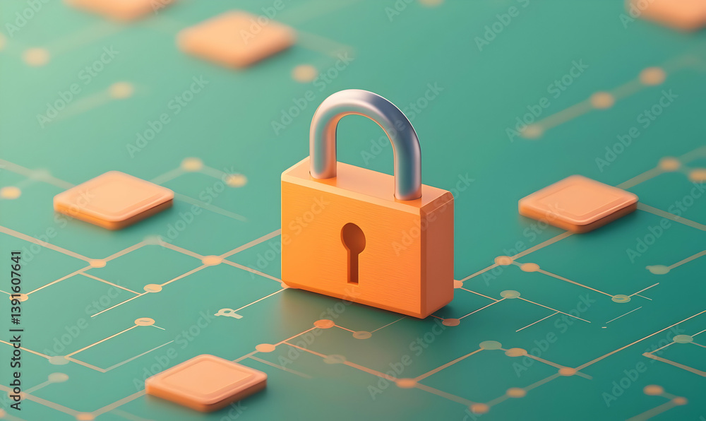 Poster digital padlock security symbol on tech background for cybersecurity
