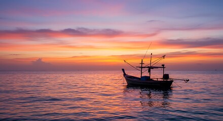 Fototapeta premium Sky after sunset and near boat in ocean