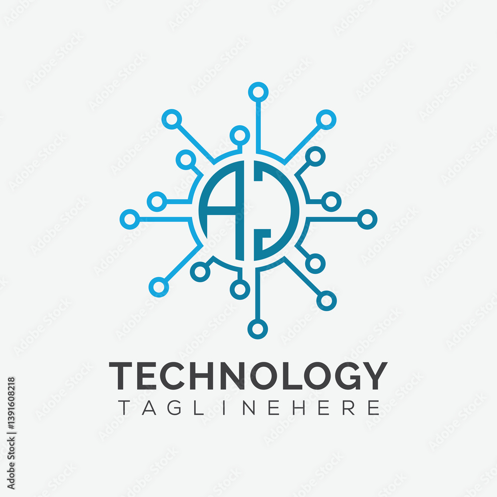 Fototapete initial monogram for technology logo with circle style design