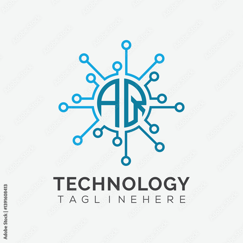 Fototapete initial monogram for technology logo with circle style design