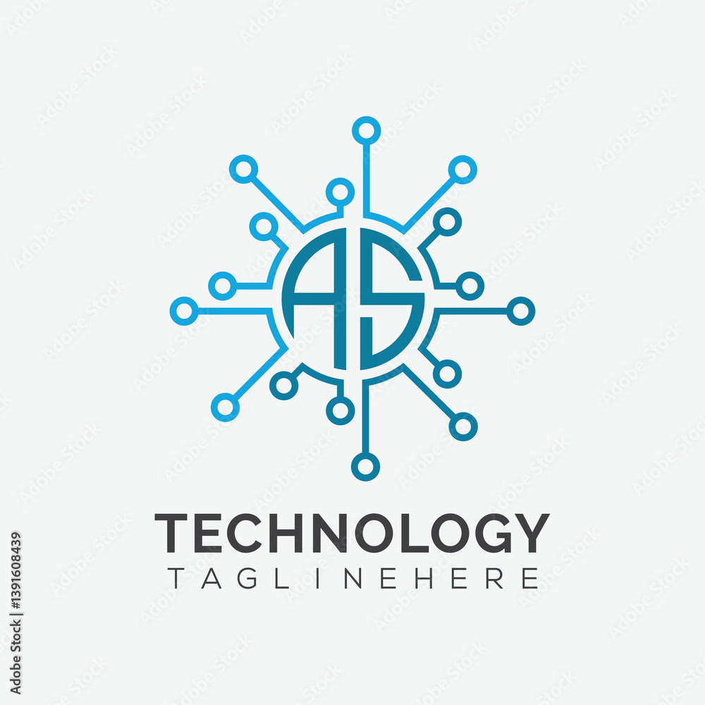 Poster initial monogram for technology logo with circle style design