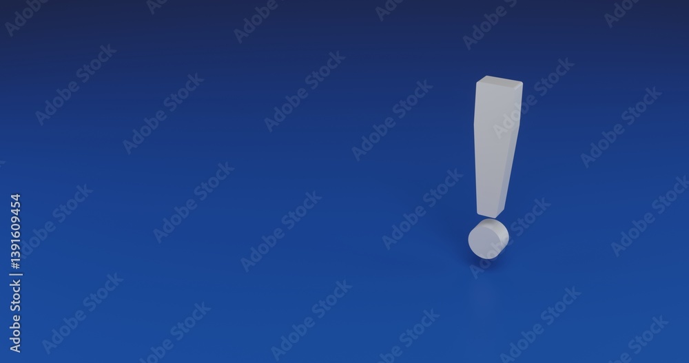 Poster isolated realistic white exclamation symbol with shadow. located on the right side of the scene. 3d 