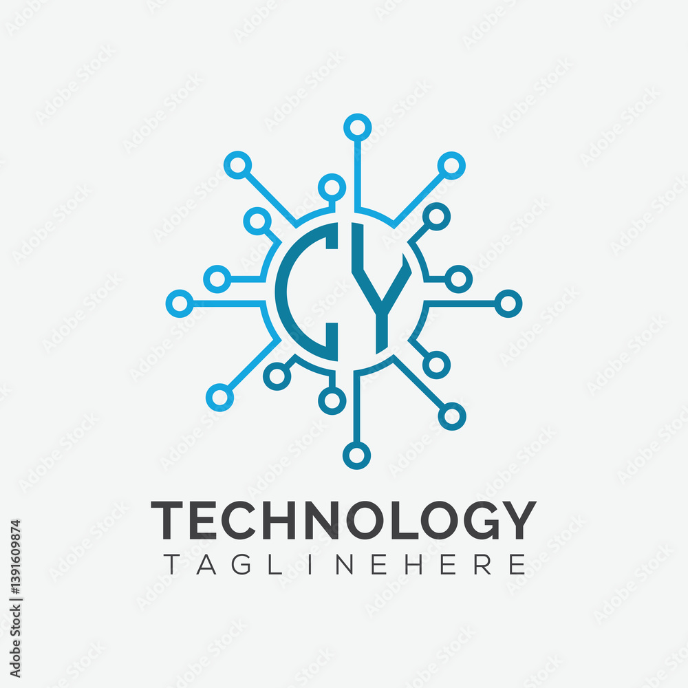 Fototapete initial monogram for technology logo with circle style design