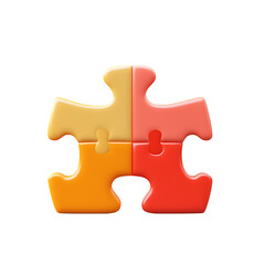  A 3D rendered puzzle piece with two tabs and two sockets, featuring smooth rounded edges and a minimal design, isolated against a dark background
