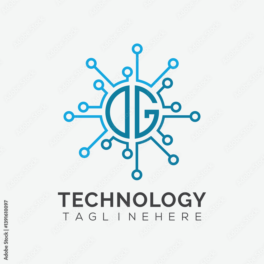 Fototapete initial monogram for technology logo with circle style design