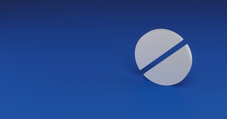 Isolated realistic white pill symbol with shadow. Located on the right side of the scene. 3d illustration on transparent background