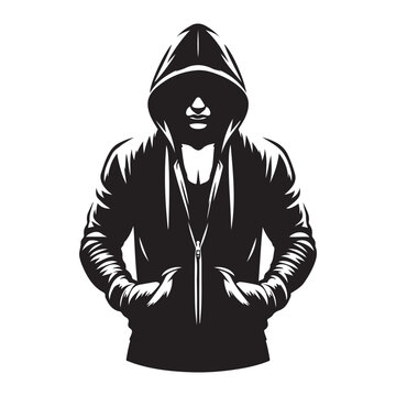 recommend clip art: Silhouette Hooded Figure Mysterious Anonymous Hacker Vector Illustration