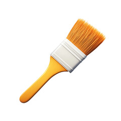 A 3D illustration of a paintbrush with a natural wooden handle and smooth bristles, detailed with metallic bands and isolated on a dark background in clean style