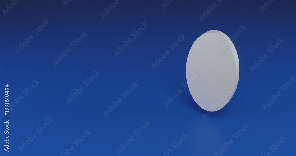 Poster isolated realistic white ellipse symbol with shadow. located on the right side of the scene. 3d illu