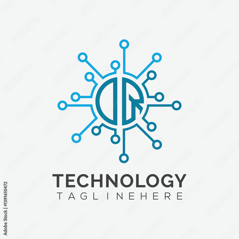 Fototapete initial monogram for technology logo with circle style design