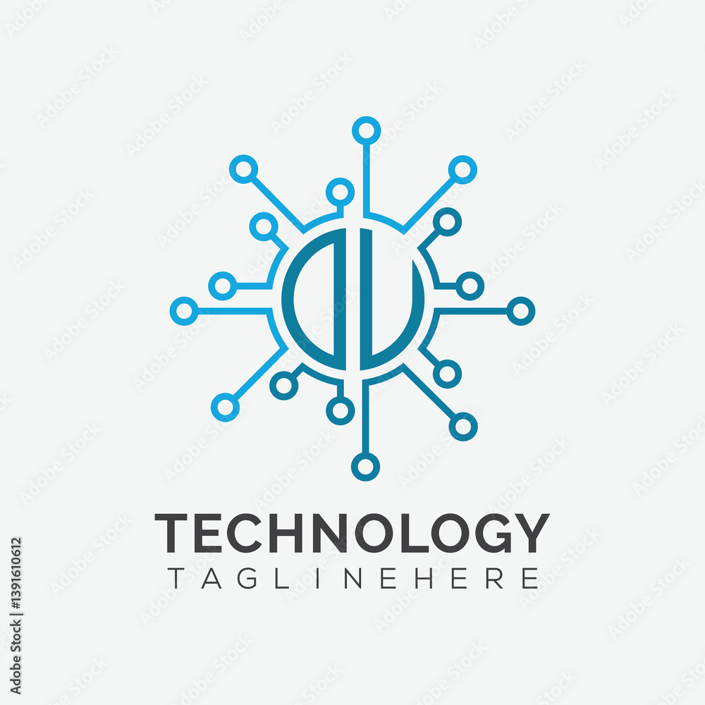 Fototapete initial monogram for technology logo with circle style design