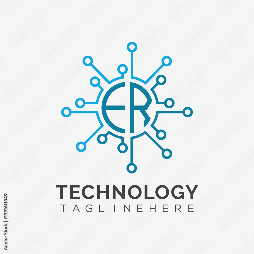 Fototapete initial monogram for technology logo with circle style design