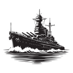 Powerful Battleship Silhouette Vector Illustration Naval History Artwork © Creative Image  