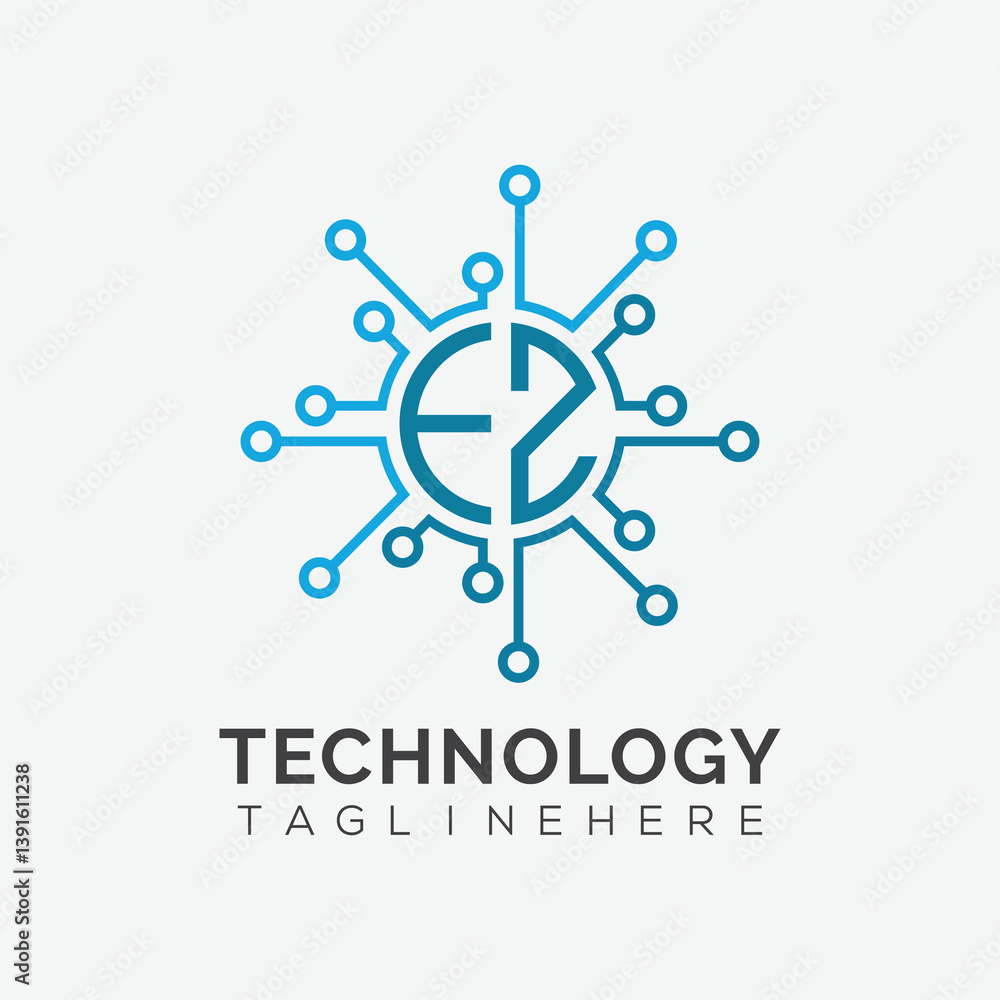 Fototapete initial monogram for technology logo with circle style design