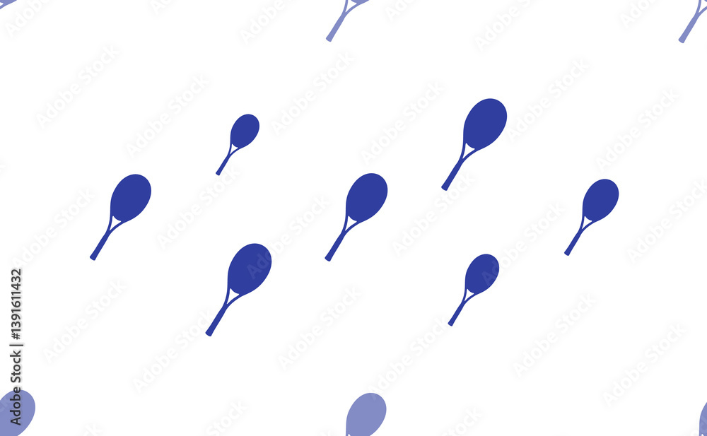 Poster seamless pattern of large isolated blue tennis racket symbols. the pattern is divided by a line of e