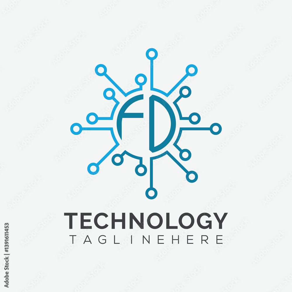 Poster initial monogram for technology logo with circle style design