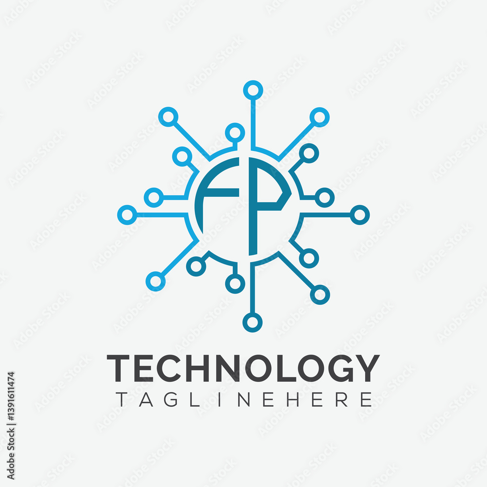 Fototapete initial monogram for technology logo with circle style design