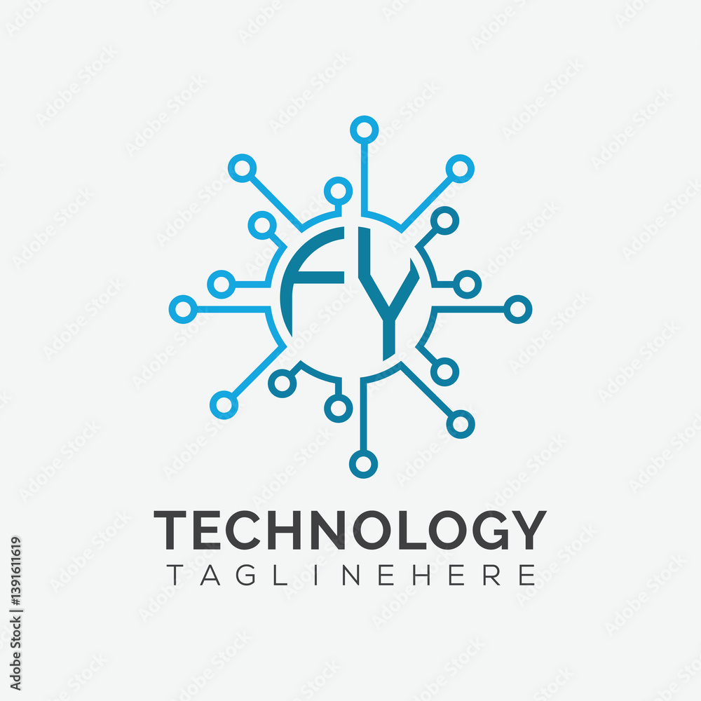 Fototapete initial monogram for technology logo with circle style design
