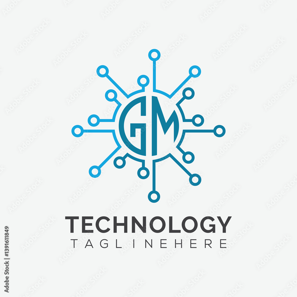 Fototapete initial monogram for technology logo with circle style design