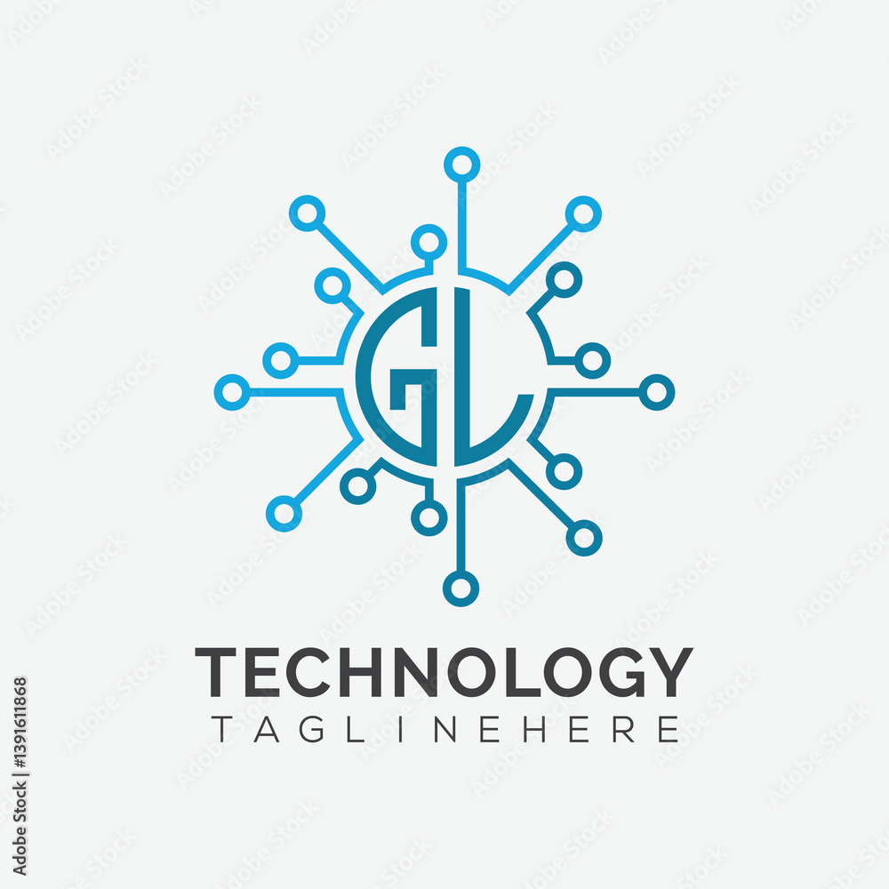 Fototapete initial monogram for technology logo with circle style design