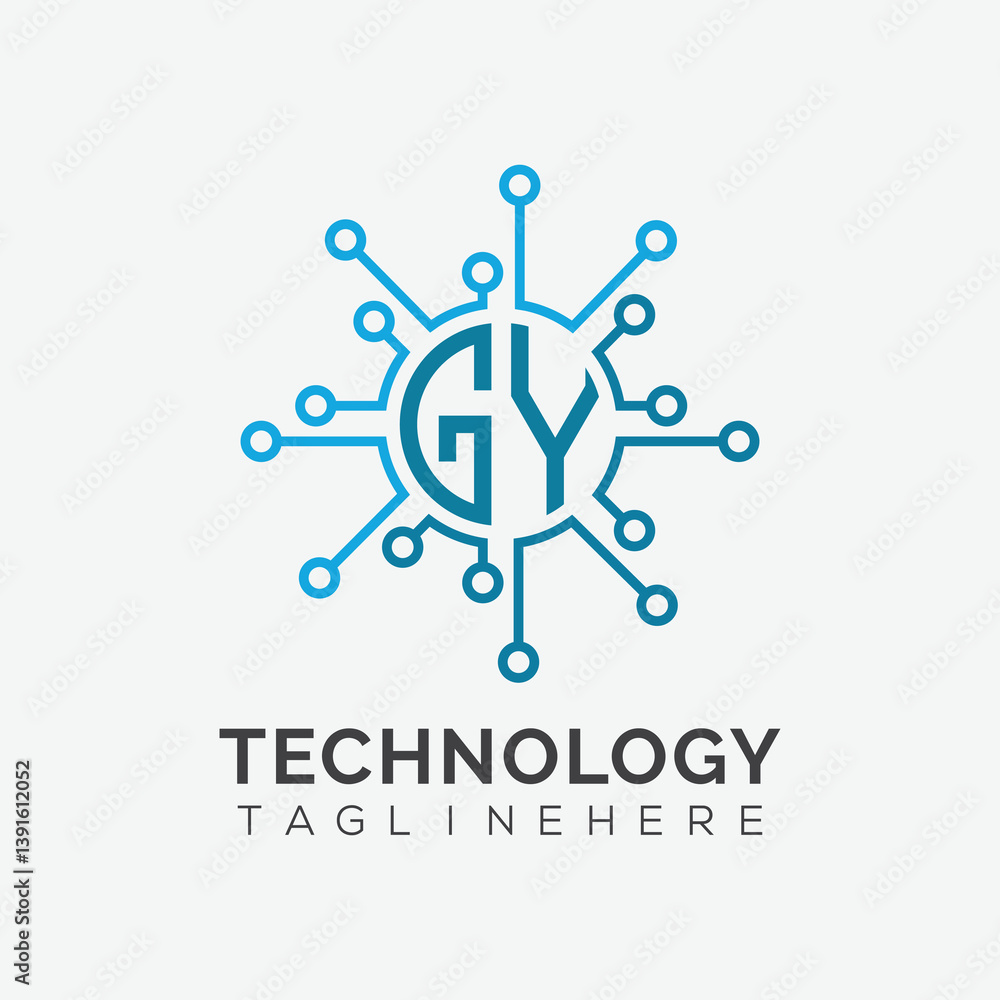 Fototapete initial monogram for technology logo with circle style design