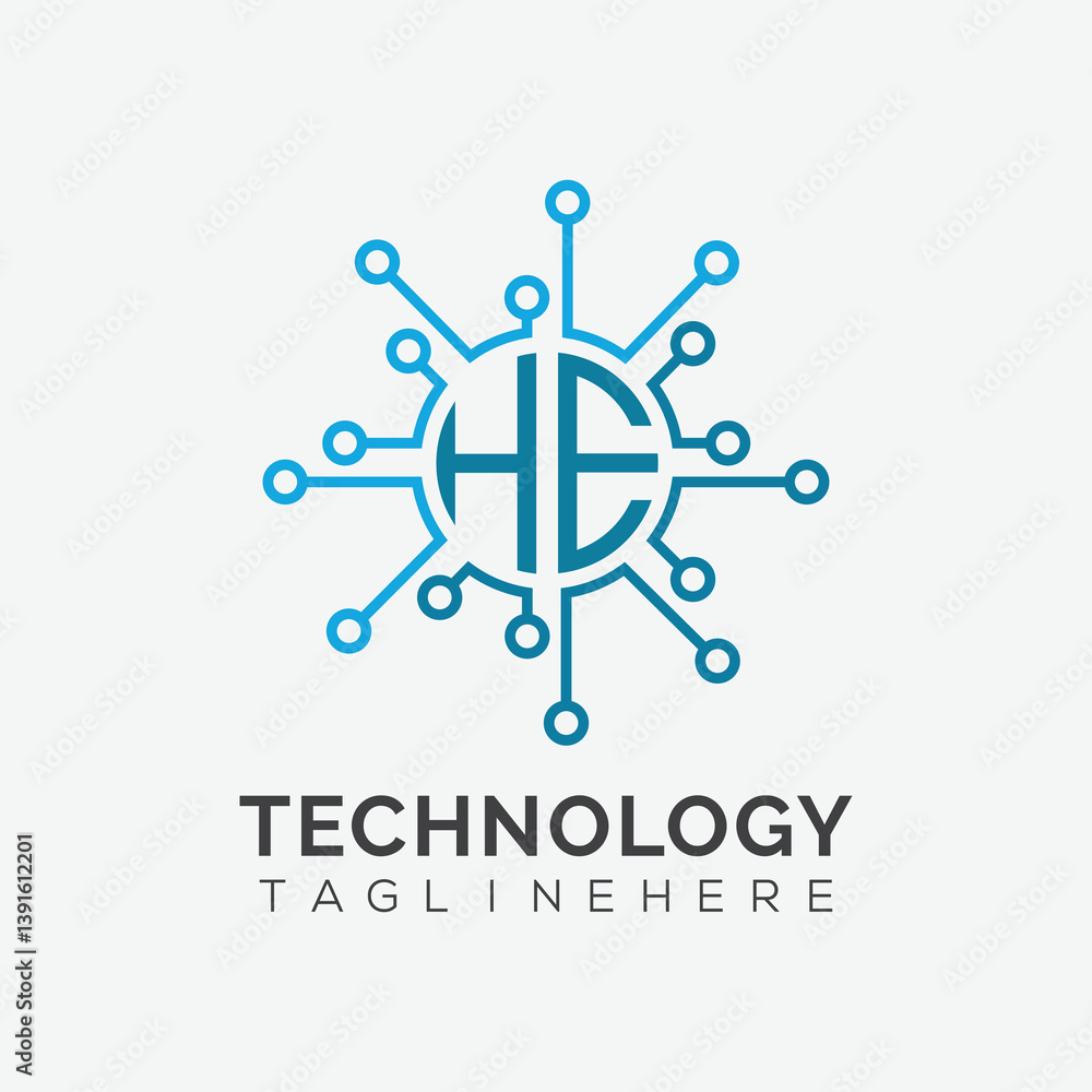Fototapete initial monogram for technology logo with circle style design