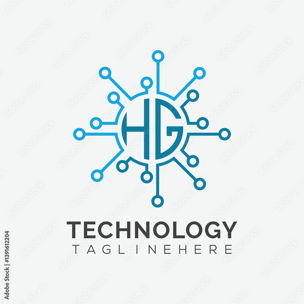 Fototapete initial monogram for technology logo with circle style design
