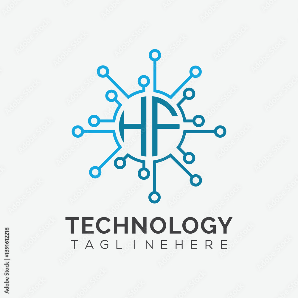 Fototapete initial monogram for technology logo with circle style design