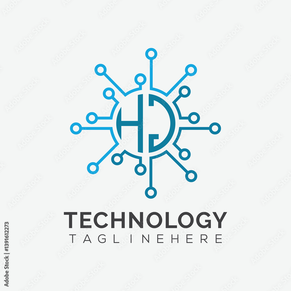 Fototapete initial monogram for technology logo with circle style design