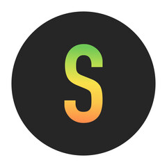 Stylish S Capital letter in gradient hues of green to red inside a solid black circle. Great for modern branding, tech logos, and digital art themes.