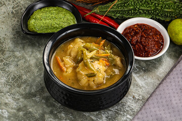 Chinese wonton soup with dumplings