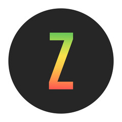 Stylish Z Capital letter in gradient hues of green to red inside a solid black circle. Great for modern branding, tech logos, and digital art themes.