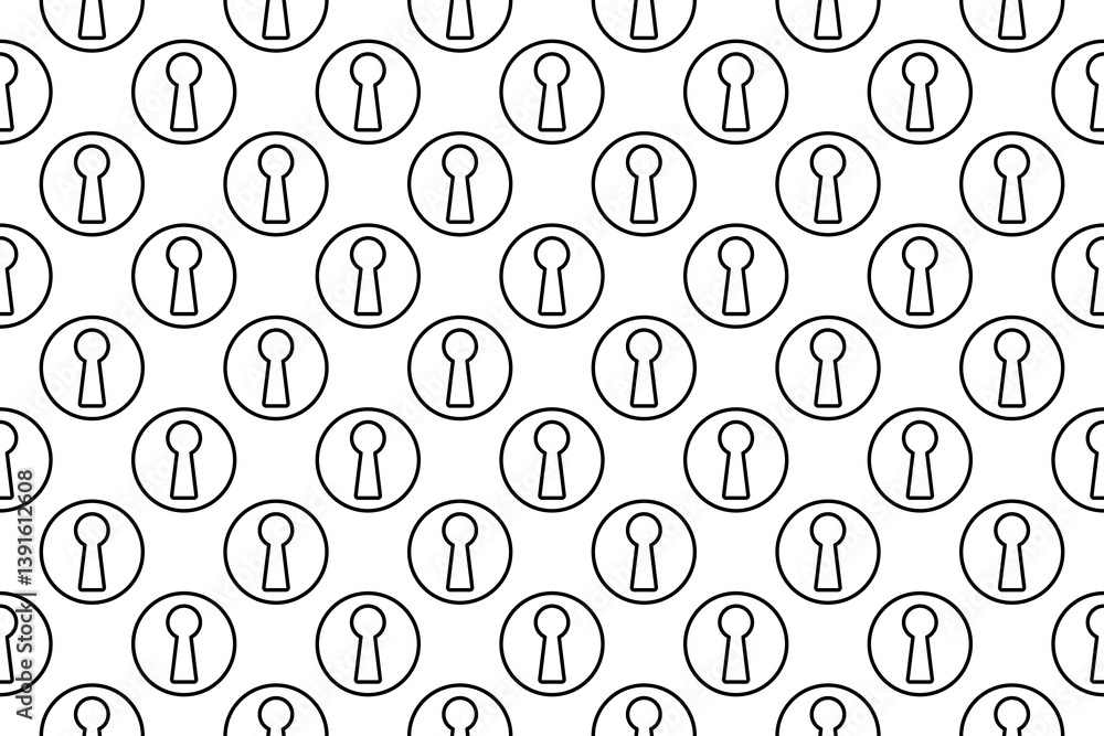 Poster seamless pattern completely filled with outlines of keyhole symbols. elements are evenly spaced. ill