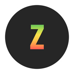 Stylish z Lowercase letter in gradient hues of green to red inside a solid black circle. Great for modern branding, tech logos, and digital art themes.