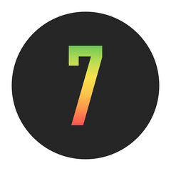 Stylish Number 7 in gradient hues of green to red inside a solid black circle. Great for modern branding, tech logos, and digital art themes.
