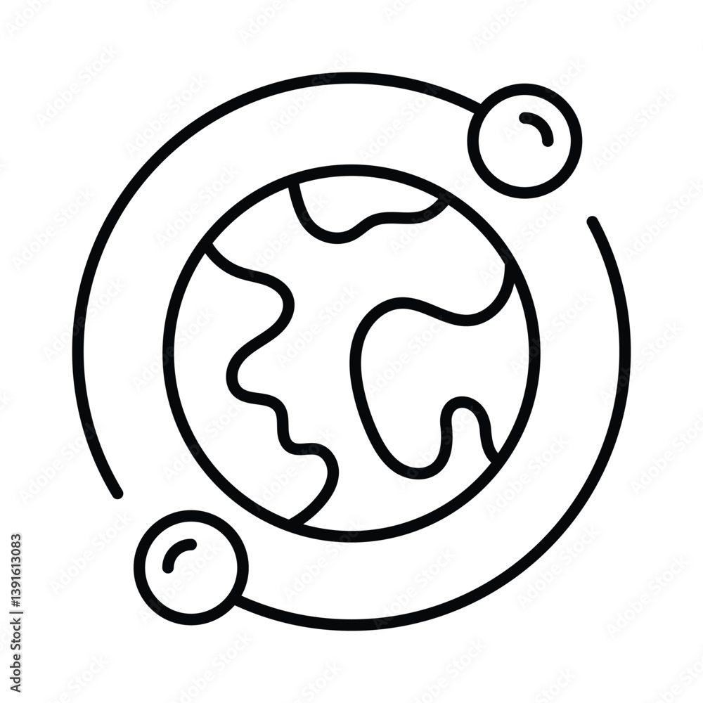 Poster planet orbit vector outline icon. eps 10 file