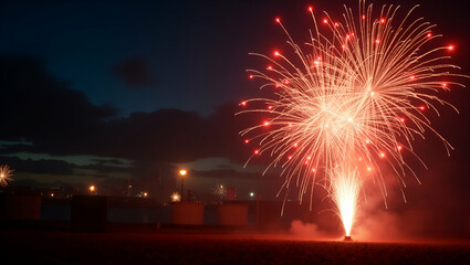 Exhilarating Fireworks Display: Captivating Pyrotechnics and Dynamic Light Show in a Modern Urban Setting - Perfect for Festive Energy and Awe-Inspiring Moments