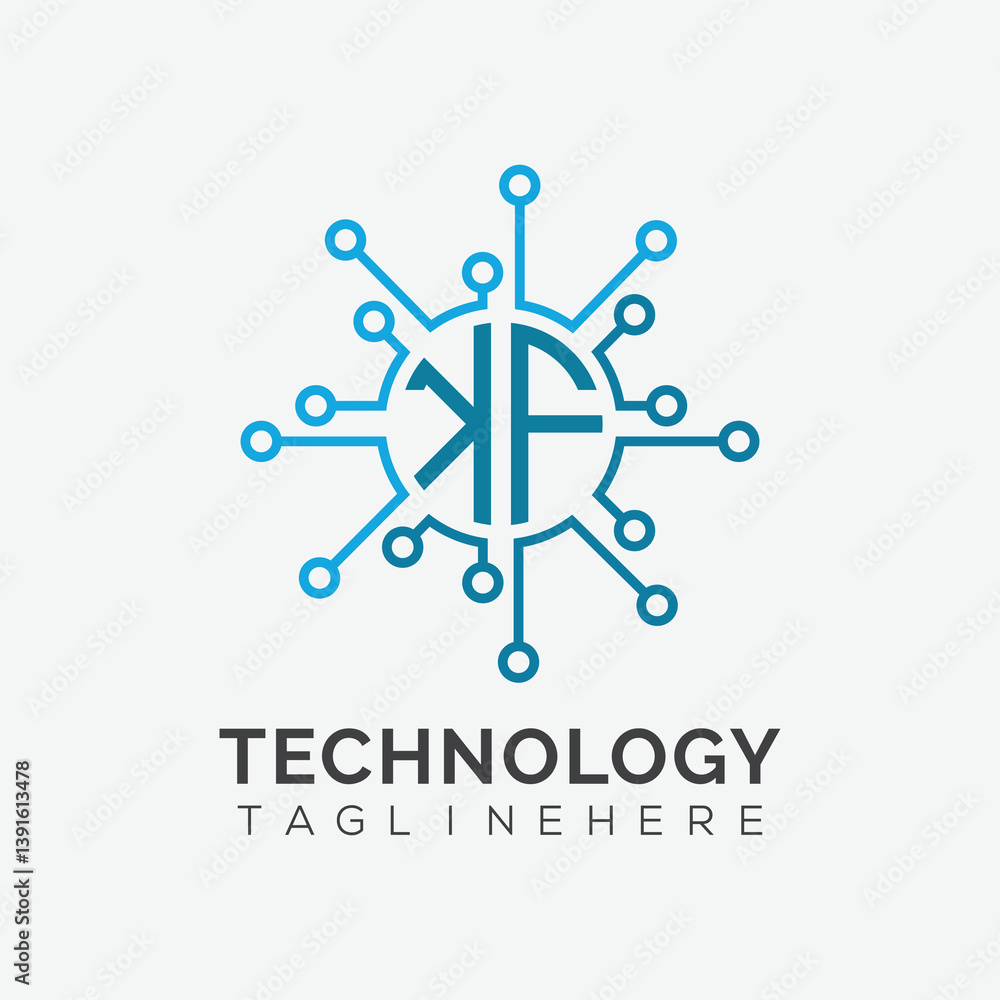 Fototapete initial monogram for technology logo with circle style design