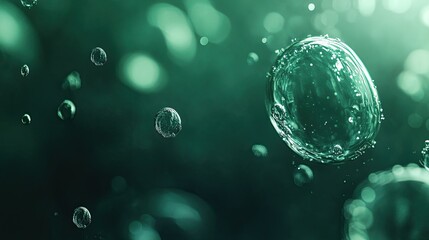 Hydrogen Bubbles in Green Water Reflecting Artificial Light, Creating an Abstract and Scientific Aesthetic 
