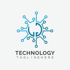 Fototapeta premium initial monogram for technology logo with circle style design