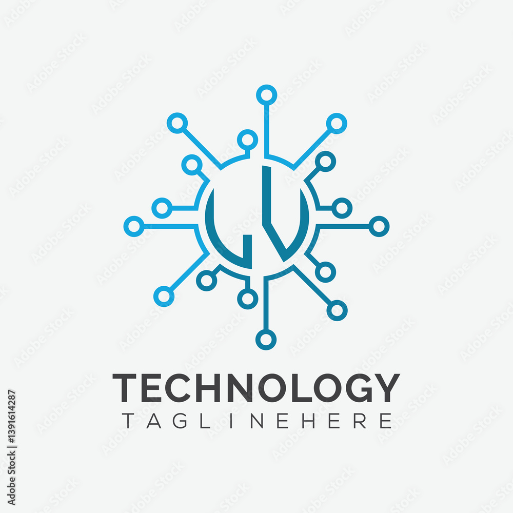 Fototapete initial monogram for technology logo with circle style design