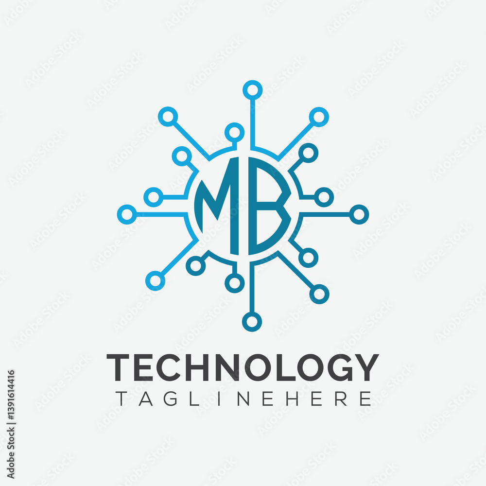 Fototapete initial monogram for technology logo with circle style design
