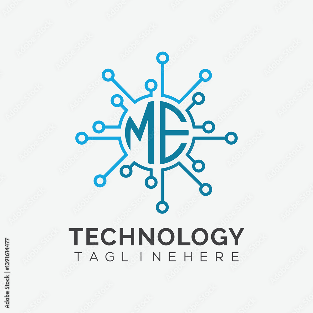 Fototapete initial monogram for technology logo with circle style design
