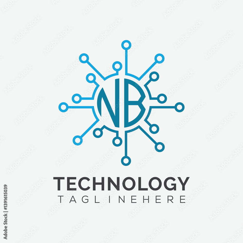Fototapete initial monogram for technology logo with circle style design