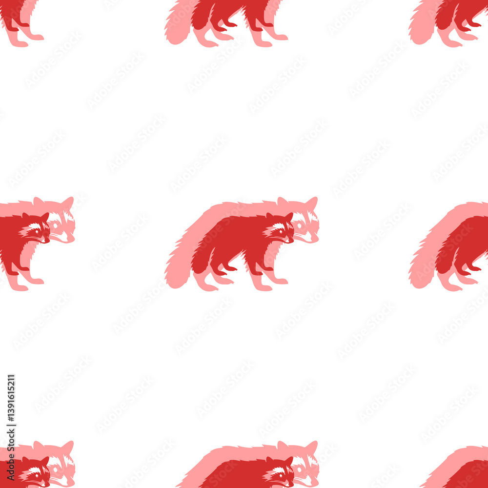 Poster seamless pattern of large isolated red raccoon symbols. the elements are evenly spaced. illustration