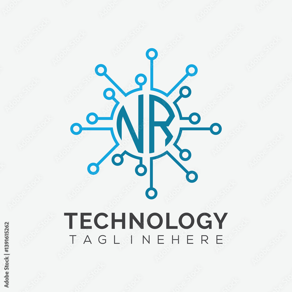 Fototapete initial monogram for technology logo with circle style design