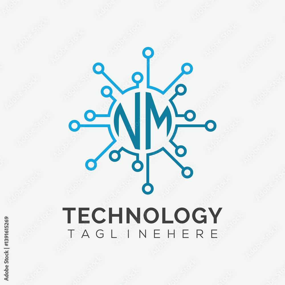 Fototapete initial monogram for technology logo with circle style design