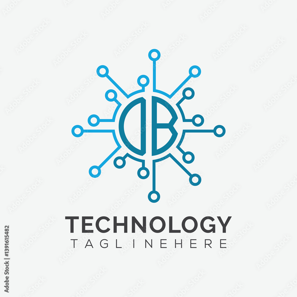 Fototapete initial monogram for technology logo with circle style design