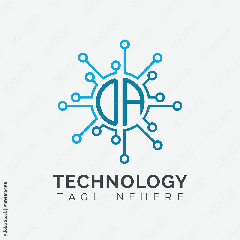 Fototapete initial monogram for technology logo with circle style design